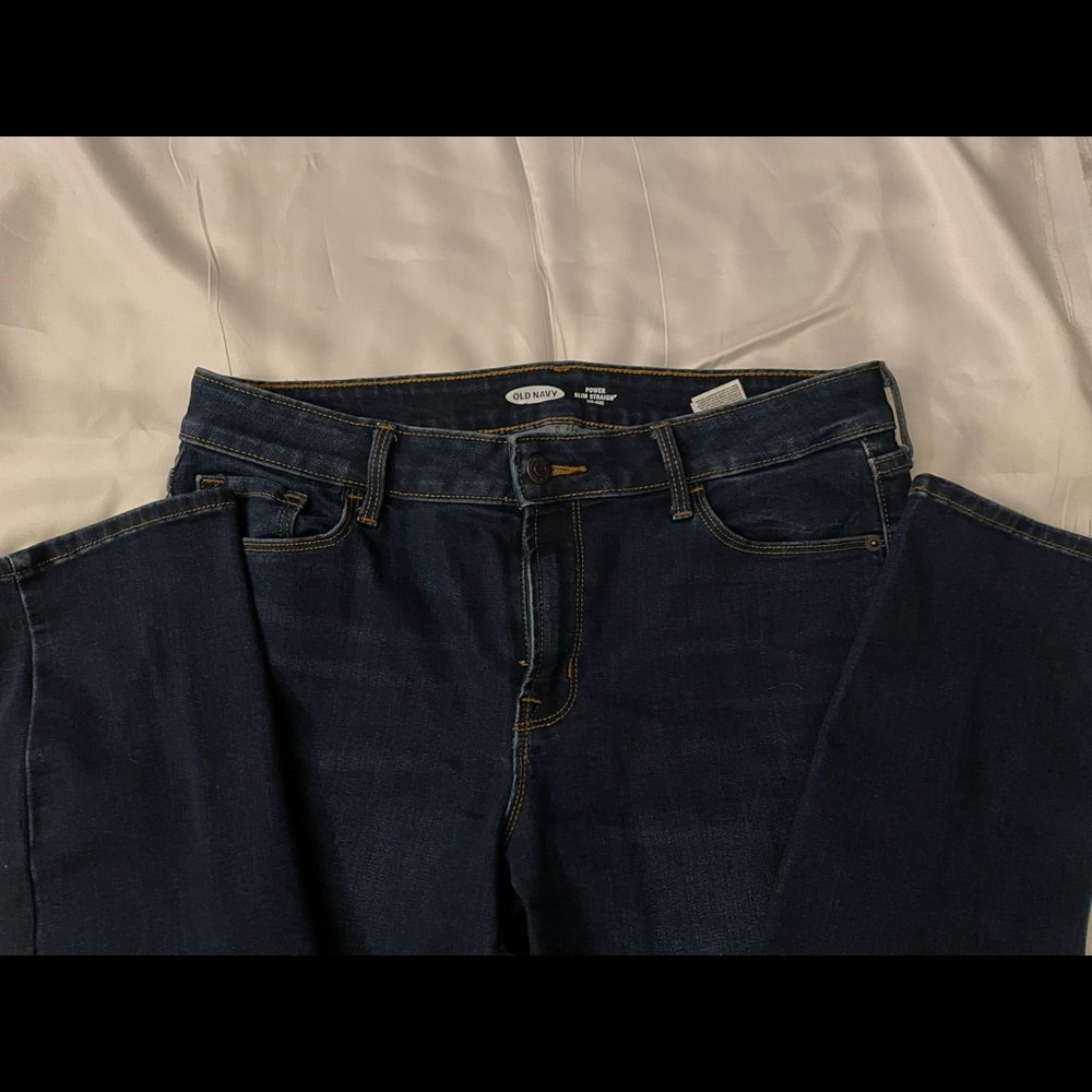 OLD NAVY Dark rinse mid-rise Power Slim Straight jeans size 10. EUC